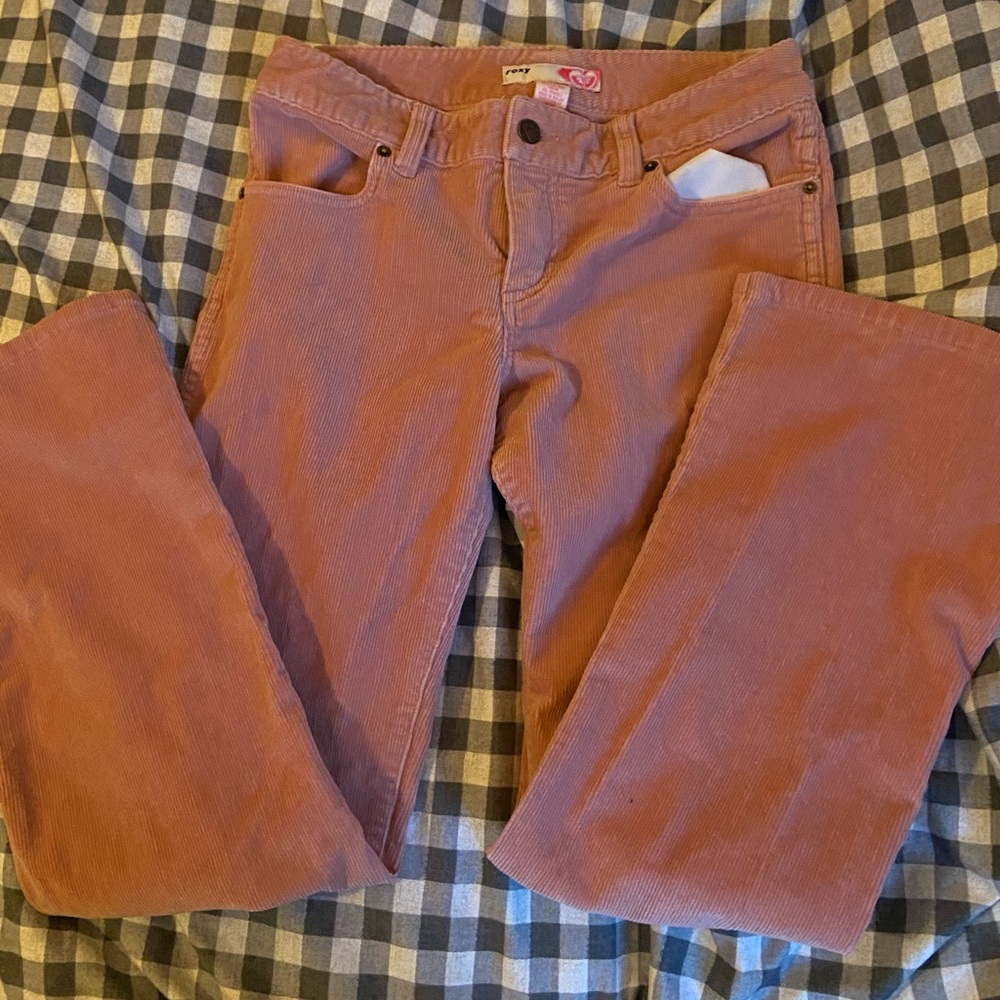 pink low rise corduroy flare pants
